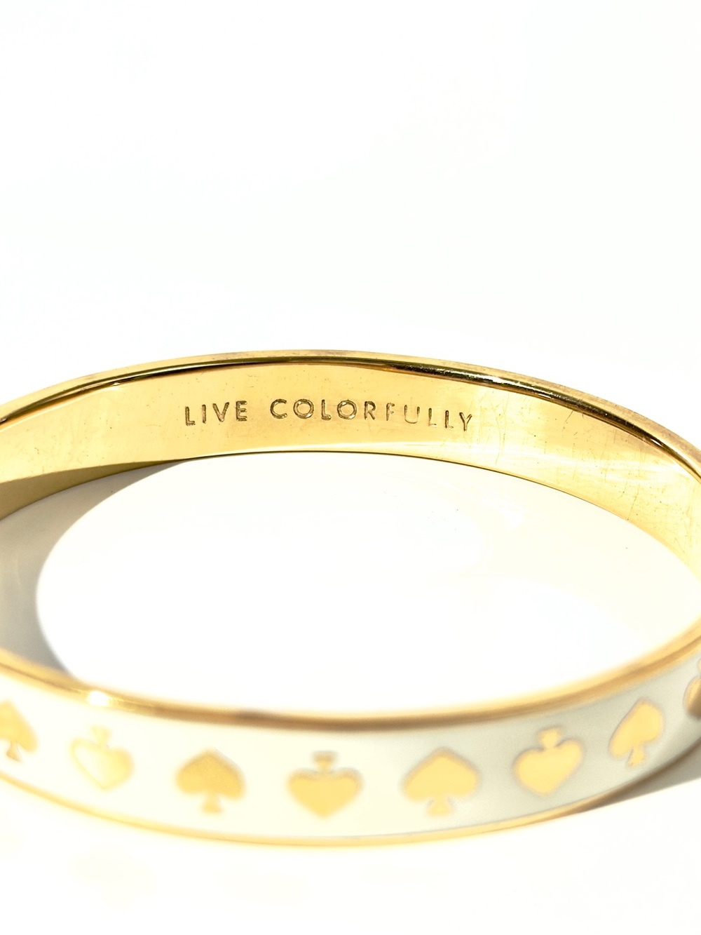 2 kate spade ♠️ gold-tone hot to trot spade bangle bracelets - white pink enamel - Picture 6 of 8